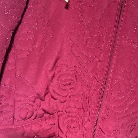 Ellen Tracy Red Rosette Quilted Jacket Full Zip w/Hood Fleece lined Petite Med - Picture 6 of 12